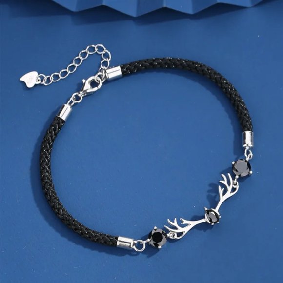 Stunning Ladies Black & Solid .925 Sterling Silver Deer Cubic Zirconia Bracelet - Picture 4 of 5